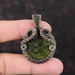Moldavite Wire Wrapped Pendant Handcrafted Copper Birthday Gift Jewelry 1.89″