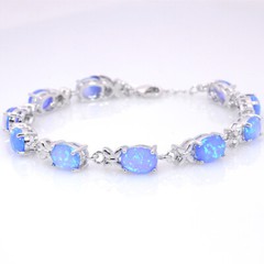 Vikoly Blue/White/Orange/Green Oval 925 Sterling Sliver Fire Opal Bracelet 18cm