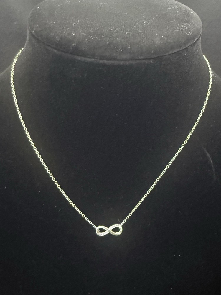 925 Sterling Silver Infinity Charm Pendant Cable Chain Necklace CZ Clear