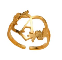 Initial Letter Gold Ring Adjustable Leaf Flower Ring Women’s Fashion Jewelry 82