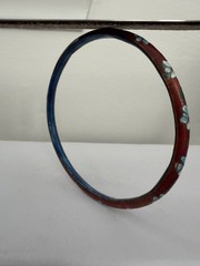 Vintage Chinese Cloisonne Bangle Bracelet Red Enamel Blue Floral Boho Stackable