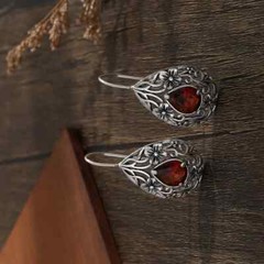 Beautiful Filigree Teardrop Garnet Silver Hook Earrings Great for Everyday Wear