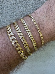 Real 14k Gold Plated Solid 925 Silver Diamond Cut Flat Cuban Bracelet 4-8mm