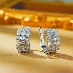 Fashion Women White Gold Plated CZ Sparkling Huggie Hoop Earring Stud