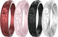 Silicone Wedding Rings for Women 4 Pack -Stackable Silicone Rubber Wedding Bands