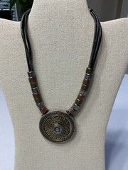 Chicos Bronze Tone Medallion Multi strand Statement Necklace