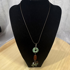 Donut Turquoise, Red Jasper Charm on a leather cord with 925 clasp
