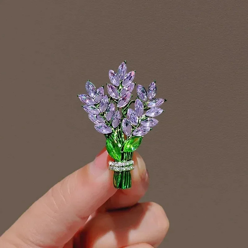 Purple Lavender Crystal Flower Brooch Elegant Rhinestone Pin Gift for Women