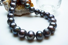 Large 12-14mm Grayish Black Near Round Pearl Necklace 17″ Handmade Beaded Choker