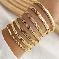 7 Pc Gold Tone Open Bangle Bracelets Fashion Jewelry For Women A1G