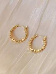 1 pair Minimalist Copper Hoop Earrings Bead Design Women Daily Jewelry