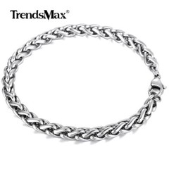 6mm 7″-10” Round Wheat Chain Bracelet Men Boys Silver Stainless Steel Link Clasp