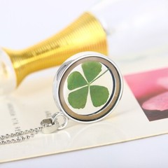 Silver Four (4) Leaf Clover, St Patricks Day, Green Necklace Pendant Resin
