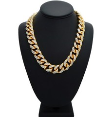 18″ Choker Miami Cuban Link Chain Micro Pave Prong Set Necklace Gold