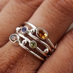 925 Sterling Silver Rainbow Citrine Amethyst Peridot Engagement Ring Size 7