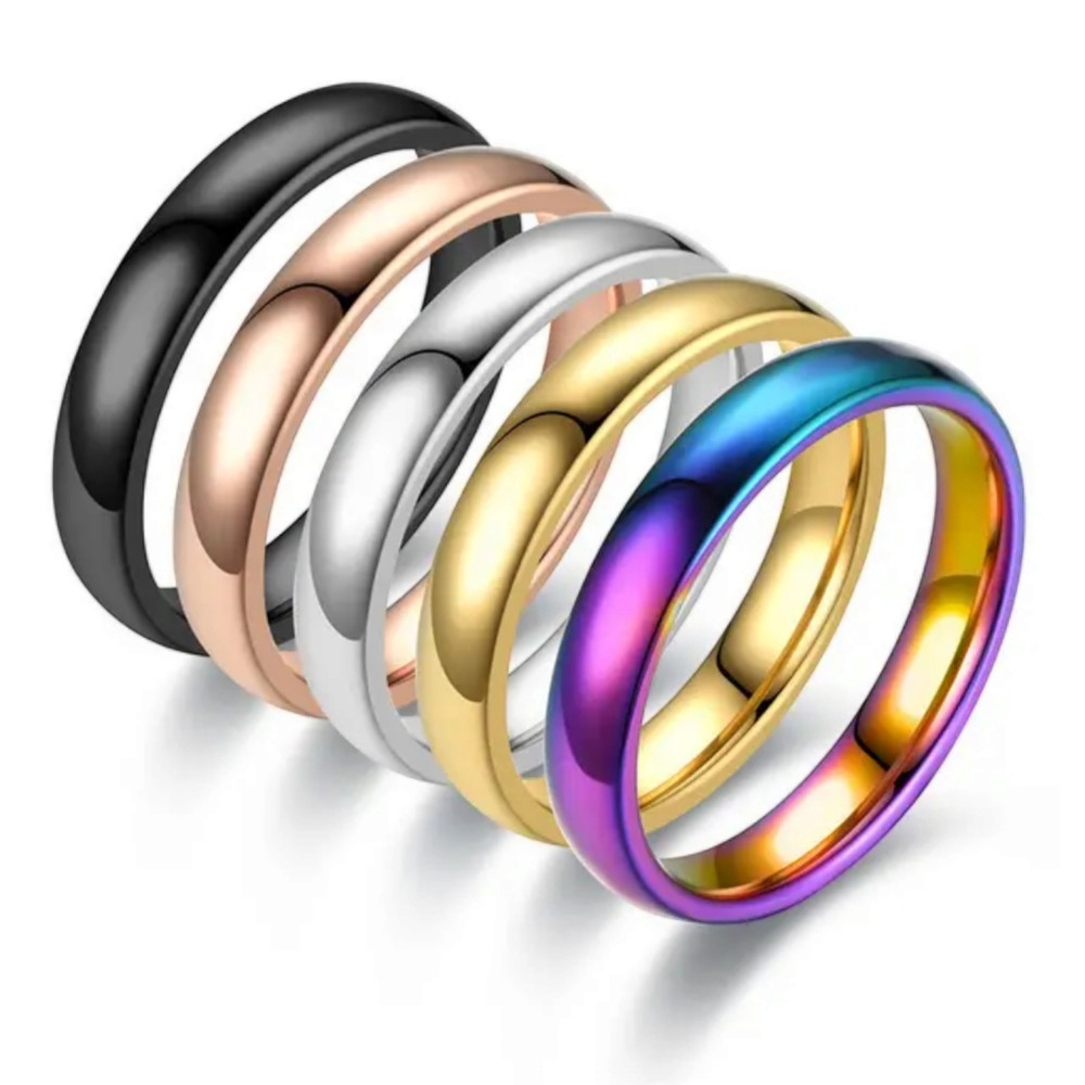 Multicolor Stainless Steel Wedding Rings Size 6-13 Unisex 4mm Gold Plated