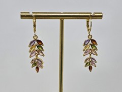 Multicolor Marquise CZ Leaf Dangle Drop Earrings Gold Tone Sparkly 1.5 Inches