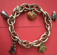 Silver Tone Cable Chain Charm Bracelet Lobster Clasp Dangle Fruit Leaf