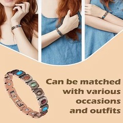 Magnetic Bracelet for Women Vintage Copper Tone Colorful Stones Adjustable Link