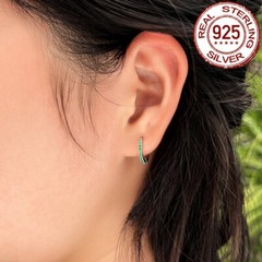 14mm 925 Sterling Silver Small Huggie Hoop Earrings Women Cubic Zirconia Jewelry