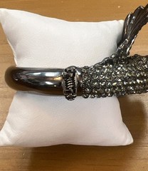 Black Swan Statement Hinge Cuff Bracelet Rhinestones Size 7″ around the inside