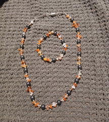 Beaded Jewelry Set Necklace & Bracelet Multicolor Gray Orange White Beads