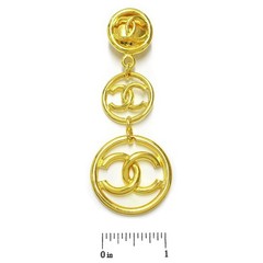 CHANEL Gold Plated CC Logos Round Swing Vintage Clip Earrings #1256c Rise-on