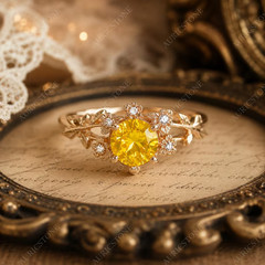 Lab Created Yellow Citrine Ring, Base Metal: Brass Finish: Gold Plated, Gift
