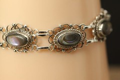 Paua Shell Ornate Link 925 Sterling Silver Bracelet 6.5″ 11.8 Grams (BR5349)