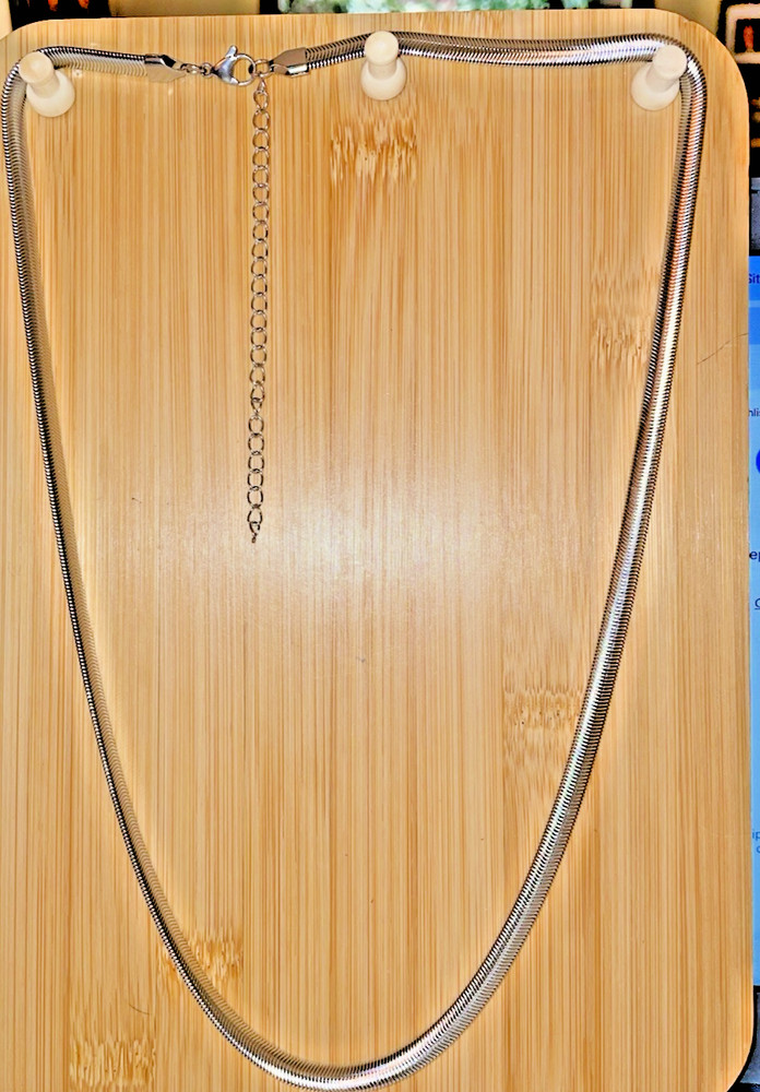 FLAT SNAKE CHAIN NECKLACE – STAINLESS STEEL- 26 – 30 inches with 4″ extender