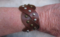 3 Leather Wrap Bracelets SilverTone Studs Snap Clasp Black Brown Tan 7.5-9″ Adj.