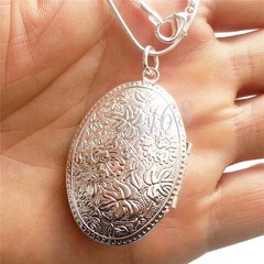 Genuine 925 Sterling Silver Large Oval Photo Locket Pendant + Necklace Chain H2