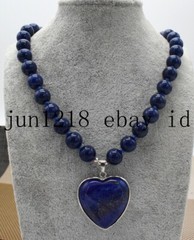 New 8mm 10mm 12mm Blue Lapis Lazuli Gemstone Heart Pendants Necklace 18”