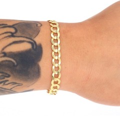 14K Yellow Gold Solid 7mm Concave Curb Cuban Chain Italian Link Mens Bracelet 8″