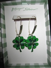 BETSEY JOHNSON Green Clover Leaf Large Dangle Earrings With Bling