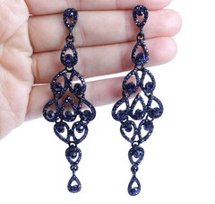 DROPS AUSTRIAN CRYSTAL RHINESTONE BLUE CHANDELIER DANGLE EARRINGS BRIDAL E2088B