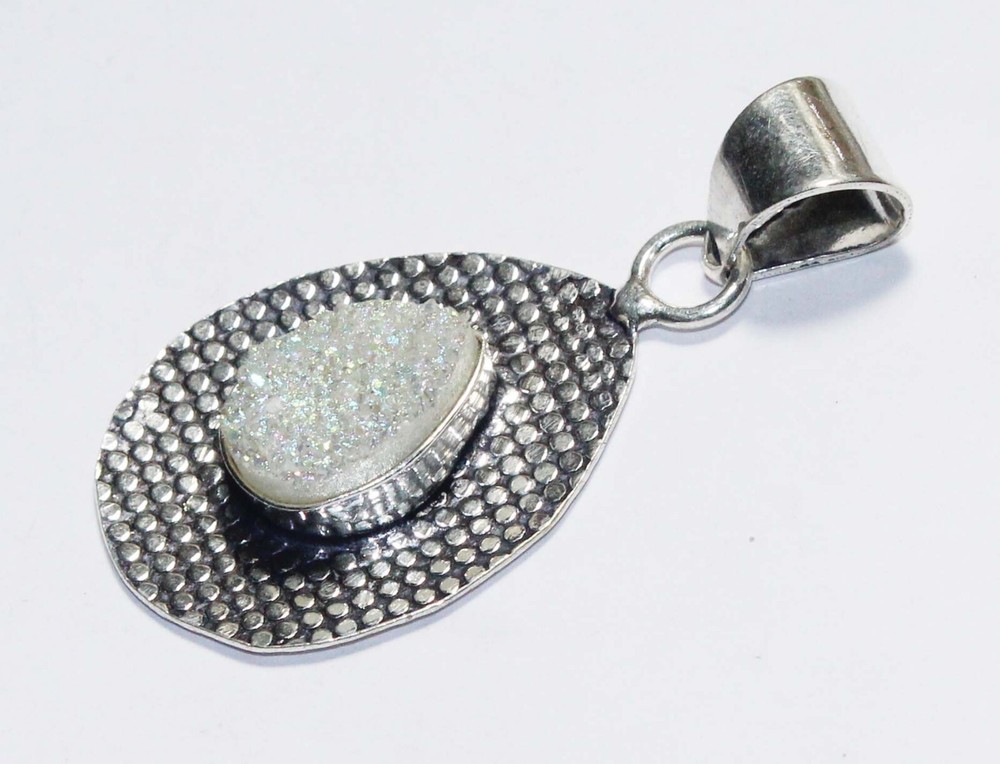 Titanium Druzy Pear Shape Gemstone Handmade Pendant Jewelry Size 1.5 inches