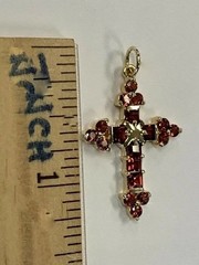 2.0Ct Princess Cut Simulated Red Garnet Cross Pendant In 14K Yellow Gold Plated