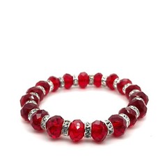 Ruby Red Faceted Resin Crystal Beaded Stretch Bracelet Austrian Czech CZ