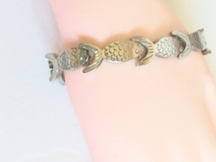 Vtg Sterling Silver 925 Interlocking Fish Links Chain 8″ Bracelet 33.56 grams