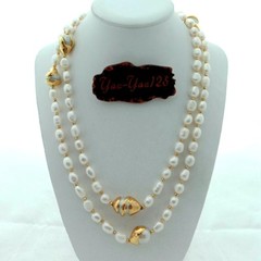 42″ White Baroque Pearl 24 K Gold Plated Keshi Pearl Necklace