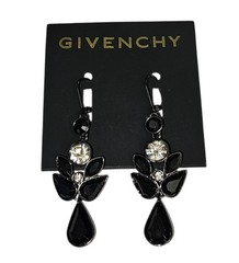 Givenchy Angel Earrings Dangle Hematite Tone Black Clear Crystal Rhinestones