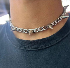 Punk Rock Emo Goth Spiked Heavy Chain Choker Necklace – 14 1/2″ to 17 1/4″