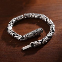18CM Silver Plated Bangle Copper Bracelet Chain Popular Vintage Jewelry Mens US
