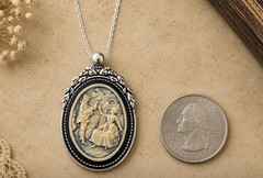 Victorian Courting Couple Cameo Necklace Black Ivory Silver Romantic Pendant