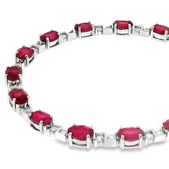 Ruby Glass Filled Oval 7x5MM 925 Sterling Silver Lobstar lock Bracelet Gift Her.