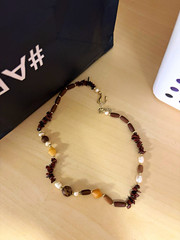 Brown Beige White Beaded Stone Necklace, Lobster Clasp, Korea-Sourced