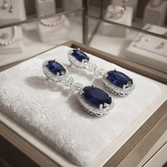 6.00 Ct Oval Cut Natural Sapphire & Diamond 18K Solid White Gold Birthday Stud