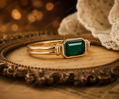 Lab Created Green Emerald Ring, Base Metal: Brass Finish: Gold Plated