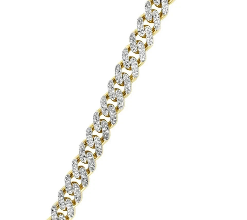 7Ct Round Cut Cut Simulated Diamond Men’s Cuban Bracelet 14k Yellow Gold Plated